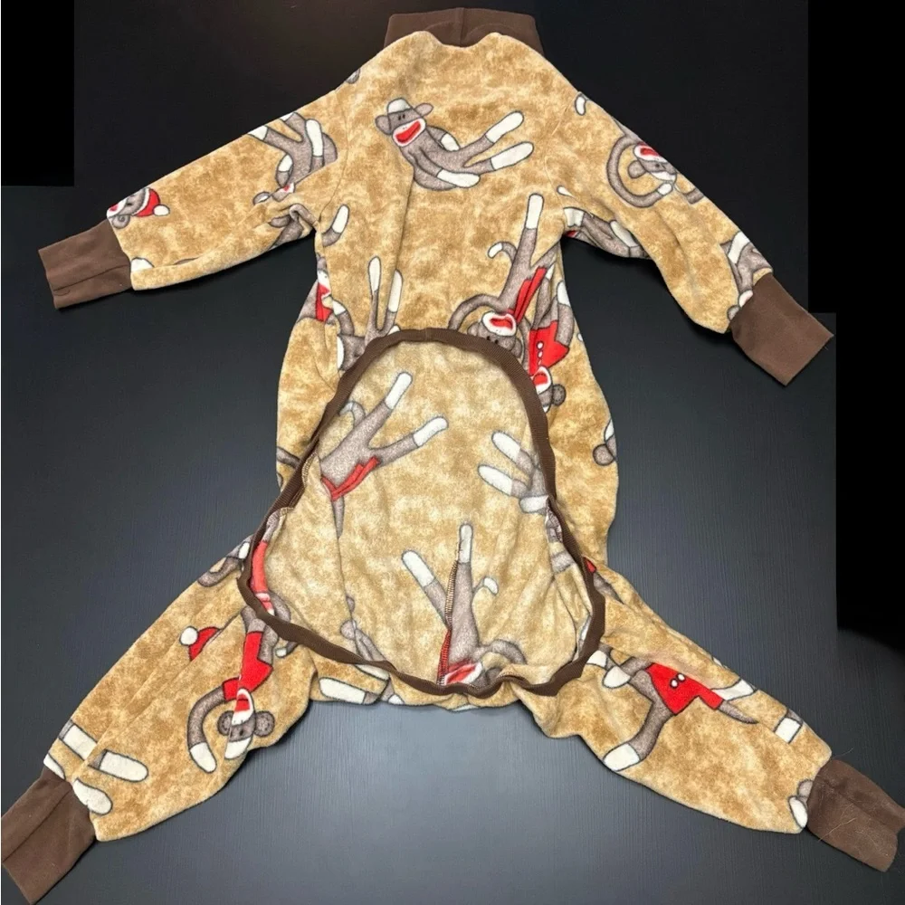 Brown Sock Monkey Print Dog Pajama XL